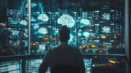 ai artificial intelligence. business man using ai technology for data analysis coding computer langu