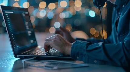 technical support customer service concept software engineer using laptop computer with customer sup