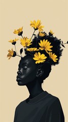 Canvas Print - Black girl with flowers on her head