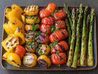 Wall Mural - Grilled Peppers and Asparagus on a Plate