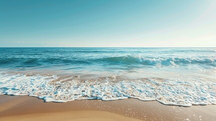 Wall Mural - Beach with gentle waves, golden sand, and clear sky, perfect for vacation ads