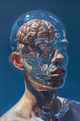 Canvas Print - a mans head with a brain in it