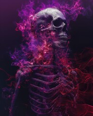 Sticker - a skeleton in red smoke