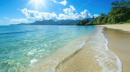 Wall Mural - Scenic beach with clear water and sunny sky, ideal for tourism photo design