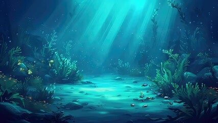 Wall Mural - animation mystical underwater world with sunlight beams and algae generated with ai