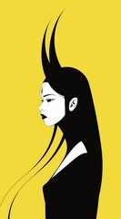 Wall Mural - Minimalistic drawing of a girl with long legs on a yellow background