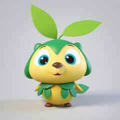 Leaf Nature Mascot character showing happy leaf concept 3d rendering.