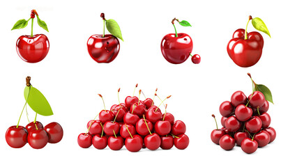 Wall Mural - Red Cherries, isolated on transparent background cutout