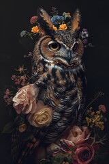 Sticker - Owl with flowers