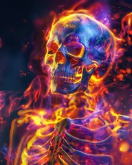 Sticker - A neon skeleton engulfed in flames