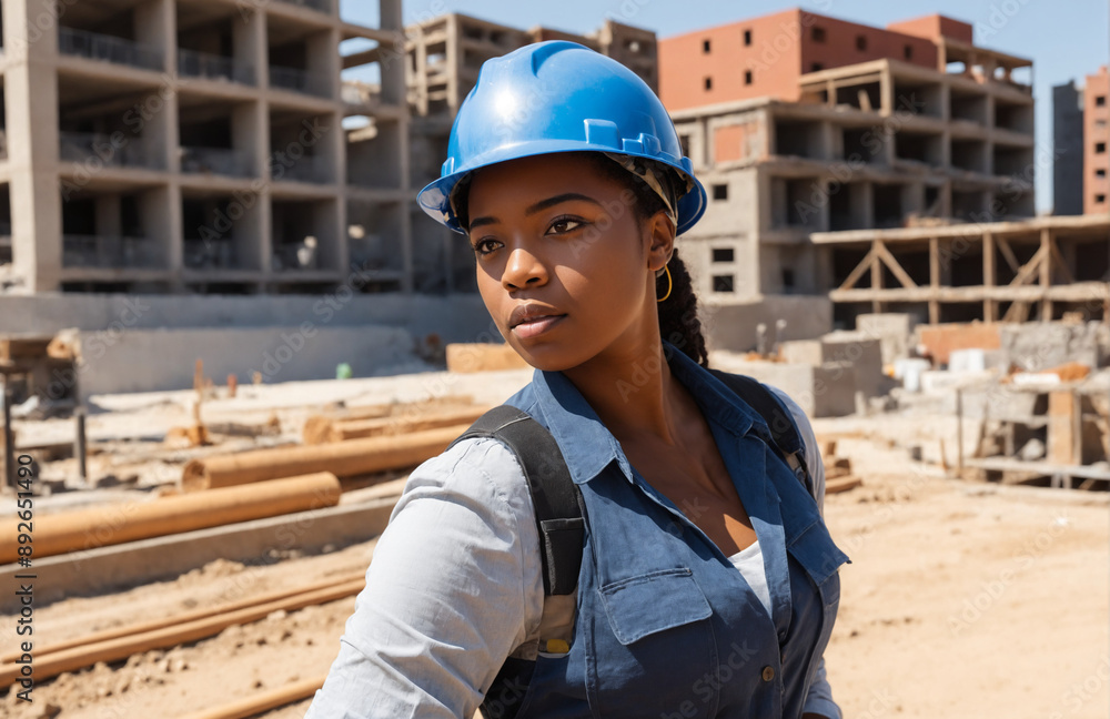 Woman Contractor de&I image of black woman construction worker at construction site ...
