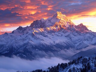 Wall Mural - Majestic Mountain Peak at Sunset