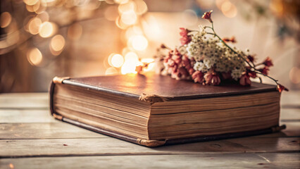 Wall Mural - A vintage old book and floral decorations