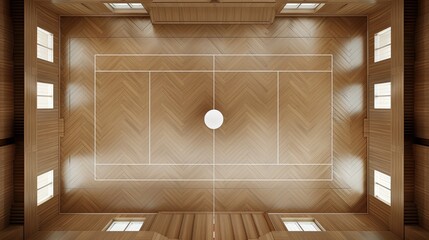 Wall Mural - A white volleyball rests on a light brown wooden floor