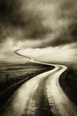 Canvas Print - A long road with a dark sky in the background