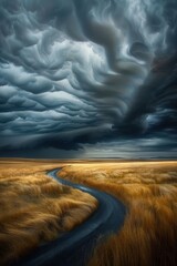 Canvas Print - A long road with a dark sky in the background