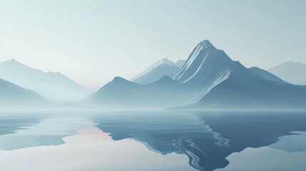 A mountain range is reflected in the water