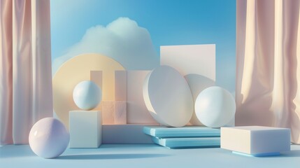 Canvas Print - a blue and pink room with a curtain in the background