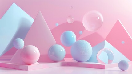 Wall Mural - A pink and blue background with a bunch of colorful spheres