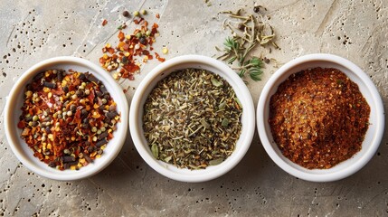 Wall Mural - Exotic Spice Blends: Bowls of exotic spice blends like garam masala, za'atar, and ras el hanout.