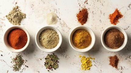 Wall Mural - Exotic Spice Blends: Bowls of exotic spice blends like garam masala, za'atar, and ras el hanout.