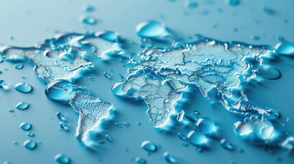 Water droplets form world continents, symbolizing global water conservation efforts