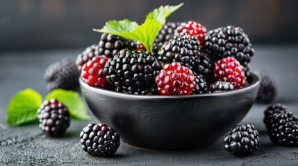 Wall Mural - A Bowl of Fresh Blackberries and Raspberries