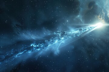 a bright comet with a detailed nucleus in deep space