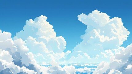 Wall Mural - serene summer sky with white fluffy clouds against a clear blue background