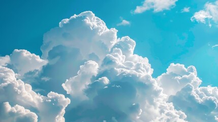 Wall Mural - serene summer sky with white fluffy clouds against a clear blue background