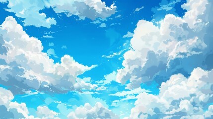 Wall Mural - serene summer sky with white fluffy clouds against a clear blue background