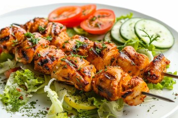 Sticker - Delicious grilled chicken kebabs served with a side of salad, tomato, and cucumber