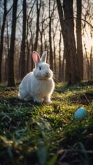 Wall Mural - Easter Bunny Amidst Woodland Bokeh