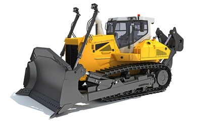 Wall Mural - Tracked Dozer heavy construction machinery 3D rendering on white background