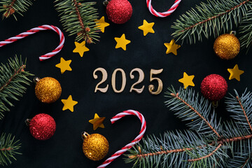 Wall Mural - new year 2025 background. number of the coming year in christmas decoration.