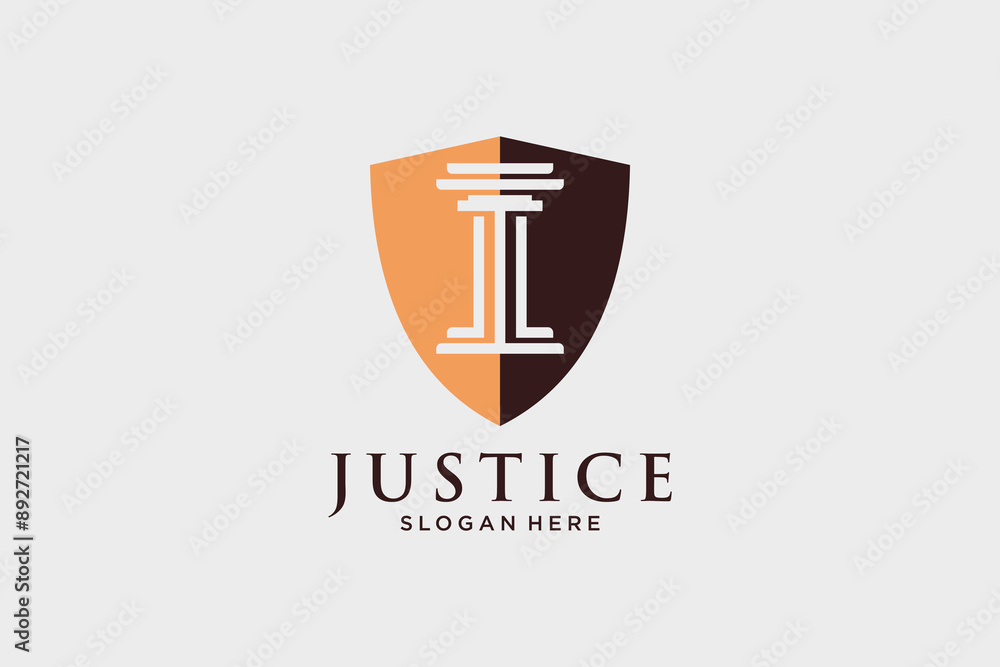Justice law logo design vector template with shield icon and creative ...