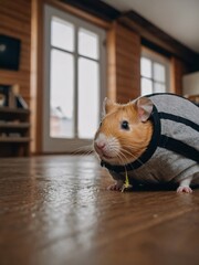 Wall Mural - Exploring Indoors Ginger and White Hamster in Living Room