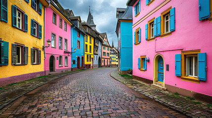 Wall Mural - English old town with periodic buildings and stone made road