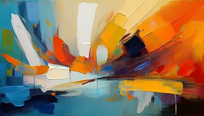 Wall Mural - Abstract oil painting, bold strokes, blobs, knife marks, modern wall art