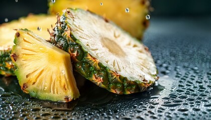 Wall Mural - pineapples in water drops close-up. Selective focus