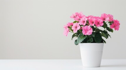 Poster - Potted pink flower on white background