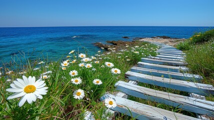 Wall Mural - turquoise sea and summer houses 