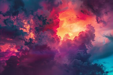 Sticker - Breathtaking view of vibrant sunset colors blending among clouds in a dramatic skyscape