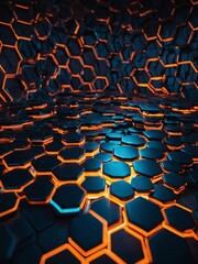 Wall Mural - Glowing hexagon pattern on a futuristic tech-themed abstract backdrop