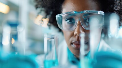 Wall Mural - the image displays a scientist working attentively amidst laboratory equipment, emphasizing precisio