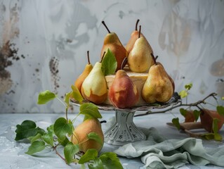 Wall Mural - Pear-fectly Baked: A 4:3 Perspective on a Cake with Whole Pears