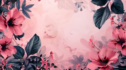 Wall Mural - blank pink floral frame design