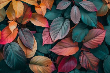 Canvas Print - Closeup of vivid leaves in various autumn shades, symbolizing seasonal change