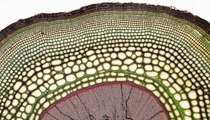 Wall Mural - plant stem dahlia stem cross section under the microscope showing epidermis bascular bundles phloem and xylem cortex and pith optical microscope x32 magnification