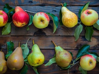 Rustic Charm: Apples and Pears Displayed on a Wooden Background in 4:3 Aspect Ratio